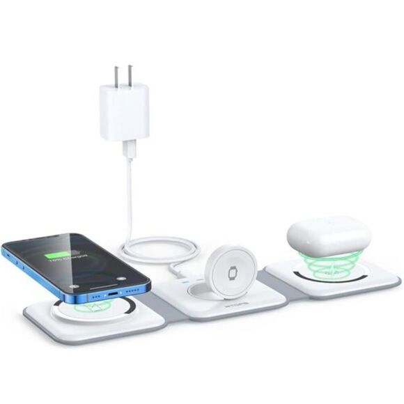 RTOPS 3 In 1 Portable Magnetic Wireless Charger IPhone Apple Watch AirPods White - Picture 1 of 14